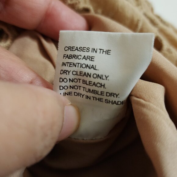 By Flow Mini Dress Eyelet Embroidered Lace Beige V Neck Zip Ruffle Feminine Edgy - Picture 12 of 15